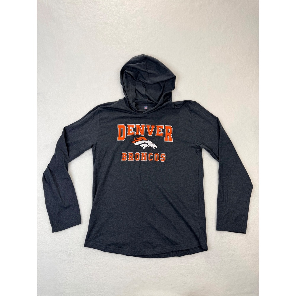 NFL Denver Broncos Kids XL 18/20 Charcoal Gray Long Sleeve Hooded T-Shirt